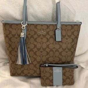 🆕NWT,CoachCity ZIP TotePale Blue SignaturePattern